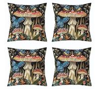 Homemissing Boho Mushroom Throw Pillow Covers Blue Moth Pillow Covers for Home Sofa Bed Couch for Kids Boys Girls Butterfly Cushion Covers Bohemian Pillowcases, 45x45cm Set of 4