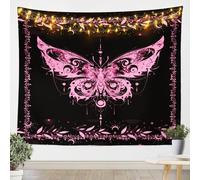 Homemissing Boho Pink Butterfly Wall Tapestry Bohemian Moth Tapestry for Kids Boys Girls Moon Galaxy Tapestry Wall Hanging Black and Pink Wall Art for Bedroom Living Room,Large 58x79
