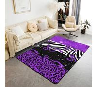 Homemissing Bow Area Rug 100 * 150cm Leopard Print Living Room Rugs for Kids Boys Girls Bedroom Cute Princess Decor Carpet with Non-Slip Backing Purple Black Fashion Indoor Floor Mat Soft Polyester