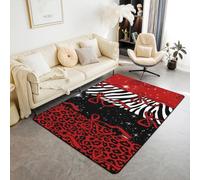Homemissing Bow Area Rug 100 * 150cm Leopard Print Living Room Rugs for Kids Boys Girls Bedroom Cute Princess Decor Carpet with Non-Slip Backing Red Black Fashion Indoor Floor Mat Soft Polyester