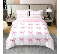 Homemissing Bow Bedding Set Cute Bowknot Comforter Cover King Size Princess Ribbon Decor 100% Cotton Duvet Cover Girls Kawaii Pale Pink
