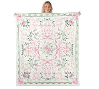Homemissing Bow Floral Sherpa Blanket Plush Fuzzy Coquette Bows Fleece Throw Blanket Boys Girls Cute Bowknot for Bed Couch Chair Living Room Botanical Bedroom Decor Green Yellow Pink 40x50Inch