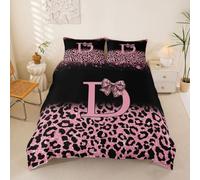 Homemissing Bow Initial Letter D Duvet Cover Super King Size Glitter Leopard Print Comforter Cover for Boys Girls Girly Bow Bedding Set 3Pcs Room Decor