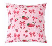 Homemissing Bow Throw Pillow Covers 1 Pcs Cute Bowknot Cushion Case Kawaii Strawberry Decor Pillowcase Heat Love Print Indoor Outdoor Pink Red Super Soft 45x45cm