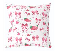 Homemissing Bow Throw Pillow Covers 1 Pcs Cute Bowknot Cushion Covers Kawaii Strawberry Pillow Case for Couch Sofa Heat Love Print Cushion Case White Kids Boys Girls Bedroom Decor 40x40cm