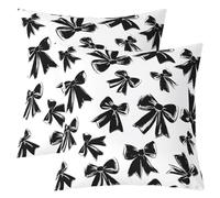 Homemissing Bow Throw Pillow Covers Set of 2 Bowknot Cushion Covers Kawaii Pillow Case for Couch Sofa White Black Cushion Case Kids Boys Girls Bedroom Decor 60x60cm