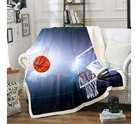 Homemissing Boys' Basketball Fleece Throw Sherpa Blanket For Kids-Teens-Men, 3d Ball Theme, Bright Decor, Fuzzy, 60x79 Inch