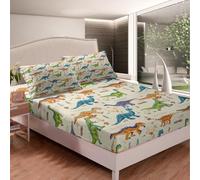 Homemissing Boys Dinosaur Fitted Sheet Set Double Size Kids Teens Cute Dino Bedding Set Jungle Dino Animal Bedding Room Decor Bedspread Cover Deep Pocket with 2 Pillowcase,Breathable