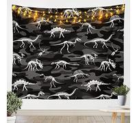 Homemissing Boys Dinosaur Tapestry Wall Hanging White Dinosaur Skeleton Tapestry for Kids Teens Animal Jurassic Camouflage Wall Art for Bedroom Living Room Grey Black,Large 58x79 Inch