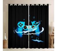 Homemissing Boys Game Curtains Geometric Grid Triangle Circle Curtains for Bedroom Living Room Kids Teens Gamer Video Game Windows Drapes Game Controller Black Blue W66*L72