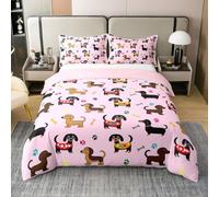 Homemissing Boys Girls Cute Sausage Dog Comforter Cover,No Comforter Single Size, Dachshund Bedding Set Puppy Dogs 100% Cotton Duvet Cover Kids Teens Bedroom Decor