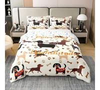 Homemissing Boys Girls Sausage Dog Bedding Set Double Size, Dachshund Comforter Cover,No Comforter Puppy Dogs 100% Cotton Duvet Cover Kids Teens Bedroom Decor Bed Set