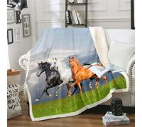 Homemissing Boys Kids Galloping Horse Fleece Throw Blanket 3d Horse Steed Sherpa Blanket For Teens Wild Animal Pattern Plush Wildlife Farmhouse Decor Fuzzy For Sofa Bed,Double 60x79 Inch