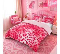 Homemissing Bright Pink Leopard Duvet Cover Double Size Animal Print Comforter Cover for Boys Girls Cheetah Bedding Set 3Pcs Modern Ombre Effects Room Decor Safari