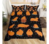 Homemissing Brown Capybara Duvet Cover Cartoon Capybara Bedding Set Funny Cute Capybara Comforter Cover for Kids Floral Capybaras Bedspread Cover Decor Durable Quilt Cover Single