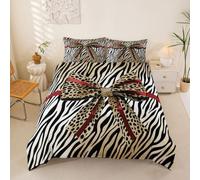 Homemissing Brown Leopard Bow Duvet Cover Super King Size Zebra Pattern Comforter Cover for Boys Girls Coquette Bowknot Bedding Set 3Pcs Animal Print Room Decor