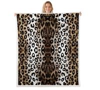 Homemissing Brown Leopard Sherpa Throw Blanket for Couch Animal Print Super Soft Cozy Fleece Cheetah Blanket for Winter, Plush Throw Modern Ombre Effects Baby 30x40Inch Safari All Season