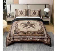 Homemissing Brown West Texas Star Bedding Set King Size Kids Wild Western Aztec Comforter Cover for Boys Girls Floral Rustic Farmhouse Tribal Boho Duvet Cover 100% Cotton Soft 3Pcs