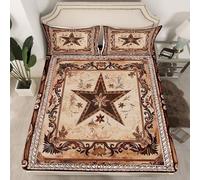 Homemissing Brown West Texas Star Fitted Sheet Single Kids Wild Western Aztec Bedding for Boys Girls Teens Floral Rustic Farmhouse Tribal Boho Bed Sheets Set 16" Deep Pocket Soft Room Decor 2Pcs