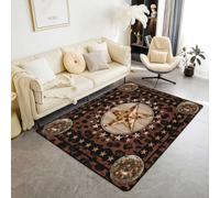 Homemissing Brown West Texas Star Living Room Rugs for Bedroom 100x150cm Kids Wild Western Aztec Decor Carpet for Teens Cow Fur Printed Rustic Farmhouse Tribal Area Rug Indoor Floor Mat Room Decor