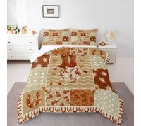 Homemissing Brown Western Aztec Bedding Set Kids Cowboy Boots Comforter Set Double Size Disco Ball Wild Tribal Rustic Horseshoes Cow Bow Duvet Quilt for Women Men Room Decor With 2 Pillow Case 3Pcs