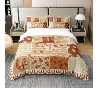 Homemissing Brown Western Aztec Duvet Cover 100% Cotton Cowboy Boots Bedding Set Double Size Disco Ball Wild Tribal Boho Rustic Horseshoes Cow Bow Comforter Cover Soft With 2 Pillow Case 3Pcs
