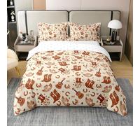 Homemissing Brown Western Aztec Duvet Cover 100% Cotton Wild Cowboy Boots Hat Bedding Set Super King Size Horseshoes Guitar Rustic Farmhouse Tribal Cow Comforter Cover Soft With 2 Pillow Case 3Pcs