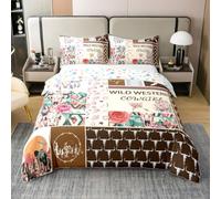 Homemissing Brown Western Aztec Duvet Cover 100% Cotton Wild Cowgirl Boots Bedding Set for Kids Boys Girls Bull Skull Floral Southwestern Rustic Comforter Cover Super King Size Soft 3Pcs