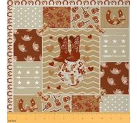 Homemissing Brown Western Aztec Fabric by The Yard Cowboy Boots Upholstery Fabric for Chairs 2 Yards (L184*W150cm) Disco Ball Wild Tribal Rustic Horseshoes Cow Bow for DIY, Waterproof Indoor Outdoor