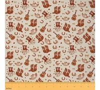 Homemissing Brown Western Aztec Fabric by The Yard Wild Cowboy Boots Hat Upholstery Fabric for Chairs 1 Yard (L92*W150cm) Horseshoes Guitar Rustic Tribal Cow for Home DIY, Waterproof Indoor Outdoor