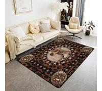 Homemissing Brown Western Aztec Living Room Rugs for Bedroom 100x150cm Kids Cowboy Boots Hat Decor Carpet for Teens West Texas Star Cow Fur Printed Rustic Farmhouse Area Rug Indoor Floor Mat
