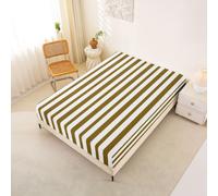 Homemissing Brown White Stripe Fitted Sheet Double Size Bedding Set Art