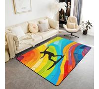 Homemissing Brushed Surfer Boy Area Rug 100*150cm Emperor Rainbow Colors Living Room Rugs for Kids Boys Girls Abstract Art Design Decor Carpet Backing Anime Style Ink Painting Effect Indoor Floor Mat