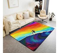 Homemissing Brushed Surfer Boy Area Rug 150 * 200cm Polyester Emperor Rainbow Colors Living Room Rugs for Bedroom Anime Style Ink Painting Effect Decor Carpet Abstract Art Design Indoor Floor Mat