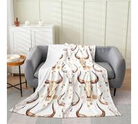 Homemissing Bull Skull Flannel Fleece Throw Blanket Western Pattern Queen 90x90Inch Cattle Skeleton Fleece Throw Blanket for Kids Women Men Rustic Skull for Bed Couch Chair Living Room Bedroom Decor