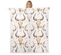 Homemissing Bull Skull Sherpa Throw Blanket for Couch Western Pattern Super Soft Cozy Fleece Cattle Skeleton Blanket for Winter, Plush Throw Rustic Skull Single 50x60Inch All Season