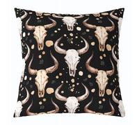 Homemissing Bull Skull Throw Pillow Covers 1 Pcs Cattle Skeleton Cushion Case Western Pattern Decor Pillowcase Rustic Skull Indoor Outdoor Super Soft 45x45cm