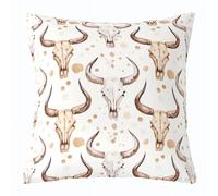 Homemissing Bull Skull Throw Pillow Covers 1 Pcs Western Pattern Cushion Covers Cattle Skeleton Pillow Case for Couch Sofa Rustic Skull Cushion Case Kids Boys Girls Bedroom Decor 50x50cm