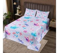 Homemissing Butterfly Bedspread 3 Pieces King Size Floral Coverlet Set Soft Cozy Girl Butterfly Floral Lightweight Quilted Coverlet for All Season With 2 Pillowcases Cute Purple