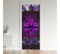 Homemissing Butterfly Closet Door Cover Curtain for Bedroom Living Room 132x203cm Butterflies Print Door Cover Curtain Floral Botanical Door Curtain for Doorway Privacy Purple Galaxy Blackout Curtain