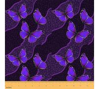 Homemissing Butterfly Fabric by The Yard 3 Yards (L276*W150cm) Butterflies Botanical Floral Print Decor Waterproof Outdoor Fabric Geometric Stripes Upholstery Fabric for Chairs Purple DIY Reupholstery