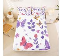 Homemissing Butterfly Fitted Sheet King Size for Kids Boys Girls Flowers Pattern Bed Sheets Set 16" Deep PocketBotanical Floral Printed Bedding with 2 Pillowcases Room Decor(No Flat Sheet)