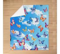 Homemissing Butterfly Flannel Blanket Plush Fuzzy Baby 30x40Inch Rainbow Butterfly Fleece Throw Blanket for Kids Boy Girl Blue Sky Cozy Blanket Animals Couch