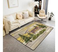 Homemissing Cabin Deer Living Room Rugs for Bedroom Area Rug 100 * 150cm Kids Lodge Rustic Decor Carpet for Boys Girls Teens Country Farmhouse Wild Animal Indoor Floor Mat Earth Yellow Non-slip Soft