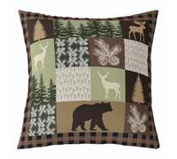 Homemissing Cabin Lodge Throw Pillow Covers 1 Pcs Farmhouse Bear Deer Square Cushion Covers Rustic Woodland Pine Tree Pillow Case Buffalo Check Cushion Case for Sofa Country Bedroom Decor 60x60cm