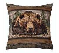 Homemissing Cabin Throw Pillow Covers 1 Pcs Grizzly Bear Cushion Case Rustic Lodge Wildlife Decor Pillowcase Wild Bear Indoor Outdoor Farmhouse Super Soft 60x60cm