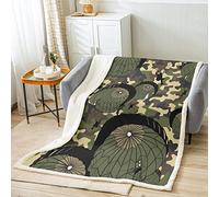 Homemissing Camouflage Sherpa Blanket Military Parachute Fleece Throw Blanket for Kids Boys Girls Camo Fuzzy Blanket for Sofa Bed Army Green Black,Double 60x79 Inch