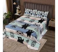 Homemissing Camper Bear Bedspread 2 Pieces Single Size Happy Camping Coverlet Set Soft Cozy Rustic Cabin Country Lightweight Quilted Coverlet With 1 Pillowcase Camper Accessories for Travel Trailers