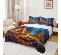 Homemissing Camper Bed Sheets Set King Size Happy Camping Deep Pocket Fitted Sheet RV Camping Bedding Sets Camper Accessories Soft Bed Set 4Pcs with 2 Pillow Cases