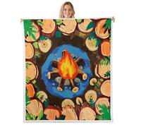 Homemissing Campfire Fleece Throw Blanket Baby 30x40Inch Kids Tree Stump Sherpa Blanket Plush Fuzzy for Boys Girls Fun Woodland Campsite Summer Happy Camping Warm Cozy Soft Brown Blue Green